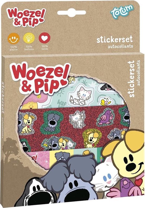 Woezel & Pip stickers, 3 stickervellen met speelachtergrond, creatief speelgoed - Bambolino Toys