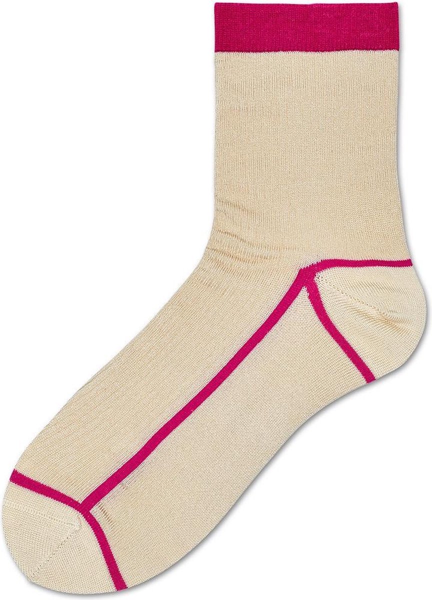 Happy Socks Sokken Lily Rib Ankle Sock Beige Maat:36-40