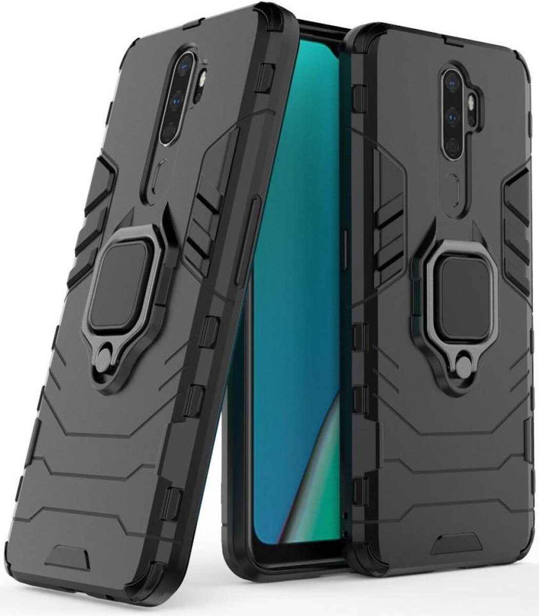 Oppo A5 / A9 (2020) Hybride Hoesje met Kickstand Ring Zwart