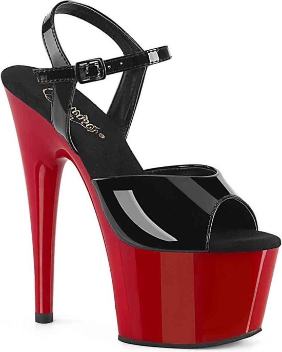 Pleaser - ADORE-709 Sandaal met enkelband, Paaldans schoenen - Paaldans schoenen - 38 Shoes - Zwart/Rood