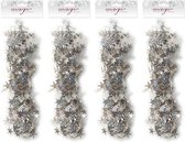 4x Kerstslingers sterren zilver 3,5 x 750cm - Guirlandes folie lametta - Zilveren kerstboom versieringen