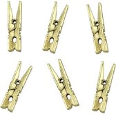 10x Metallic gouden mini hobby knijpertjes van hout 3,5 cm - Kaarten ophangen - Decoratie materiaal