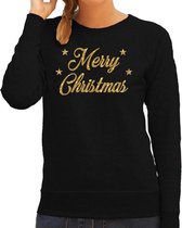Foute Kersttrui / sweater - Merry Christmas - goud / glitter - zwart - dames - kerstkleding / kerst outfit S (36)