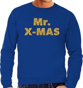 Foute Kersttrui / sweater - Mr. x-mas - goud / glitter - blauw - heren - kerstkleding / kerst outfit 2XL (56)