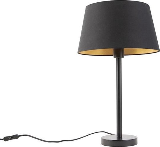QAZQA simplo - Klassieke Tafellamp met kap - 1 lichts - H 525 mm - Zwart - Woonkamer | Slaapkamer