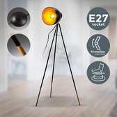 B.K.Licht - Zwart Gouden Vloerlamp - voor woonkamer - industriële staande lamp - voor binnen - driepoot - staanlamp - leeslamp - h: 136cm - met 1 lichtpunt - E27 fitting - excl. li