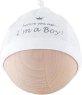 BamBam Babymutsje "I am a boy" - Wit - Baby cadeau