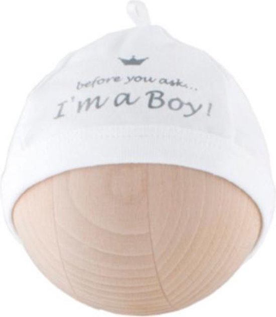 BamBam Babymutsje "I am a boy" - Wit - Baby cadeau