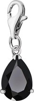 Quiges - Charm Bedel Hanger Zirkonia Druppel Zwart - Dames - zilverkleurig - QHC003