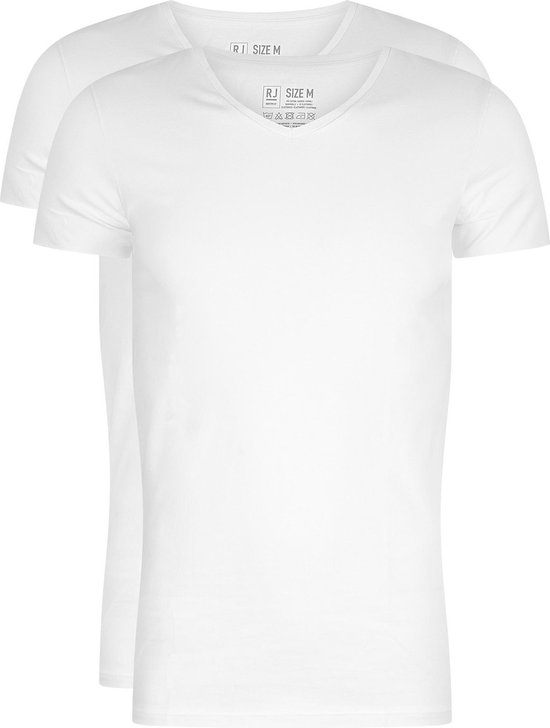 RJ Bodywear Everyday - Den Bosch - pack de 2 - T-shirt stretch col V - blanc - Taille S