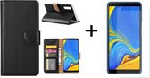 Samsung Galaxy A7 2018 Zwart BookType Hoesje En opbergvakjes + Glazen screenprotector - van Bixb