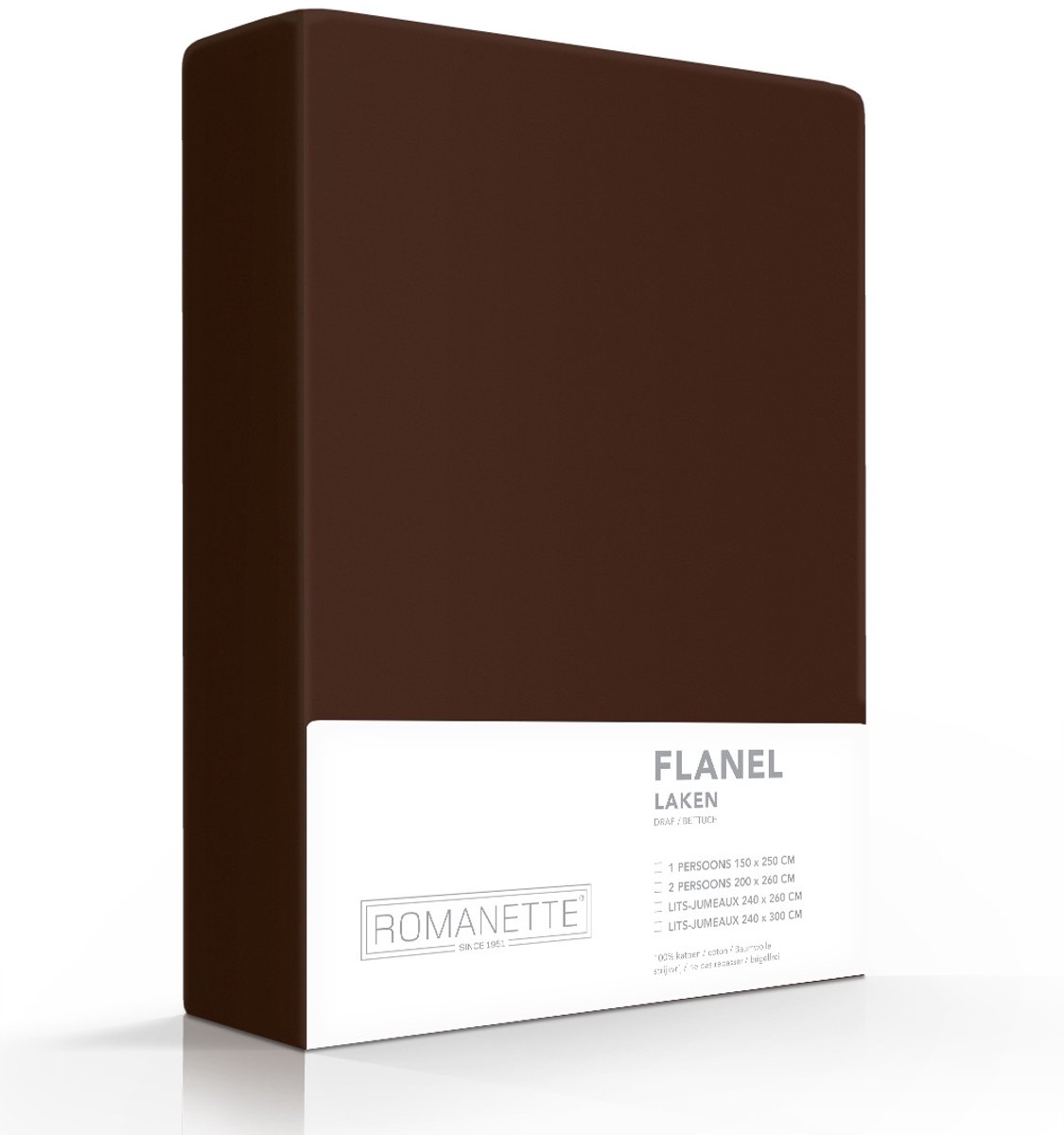 Romanette luxe flanellen hoeslaken - bruin - lits-jumeaux extra lang (180x220 cm)