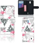 Nokia 1 Plus Telefoonhoesje met Pasjes Flamingo Triangle