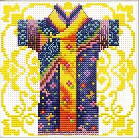 Volledige Borduurpakketen Volwassenen - Voorbedrukt - Hobby en Creatief - Borduurset - Needleart World borduurpakket voorbedrukt borduurpakket Male Geisha Blue 140.025 op aida