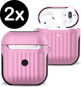 Hoesje Voor Apple AirPods Case Hoes Hard Cover Ribbels - Licht Roze - 2 PACK