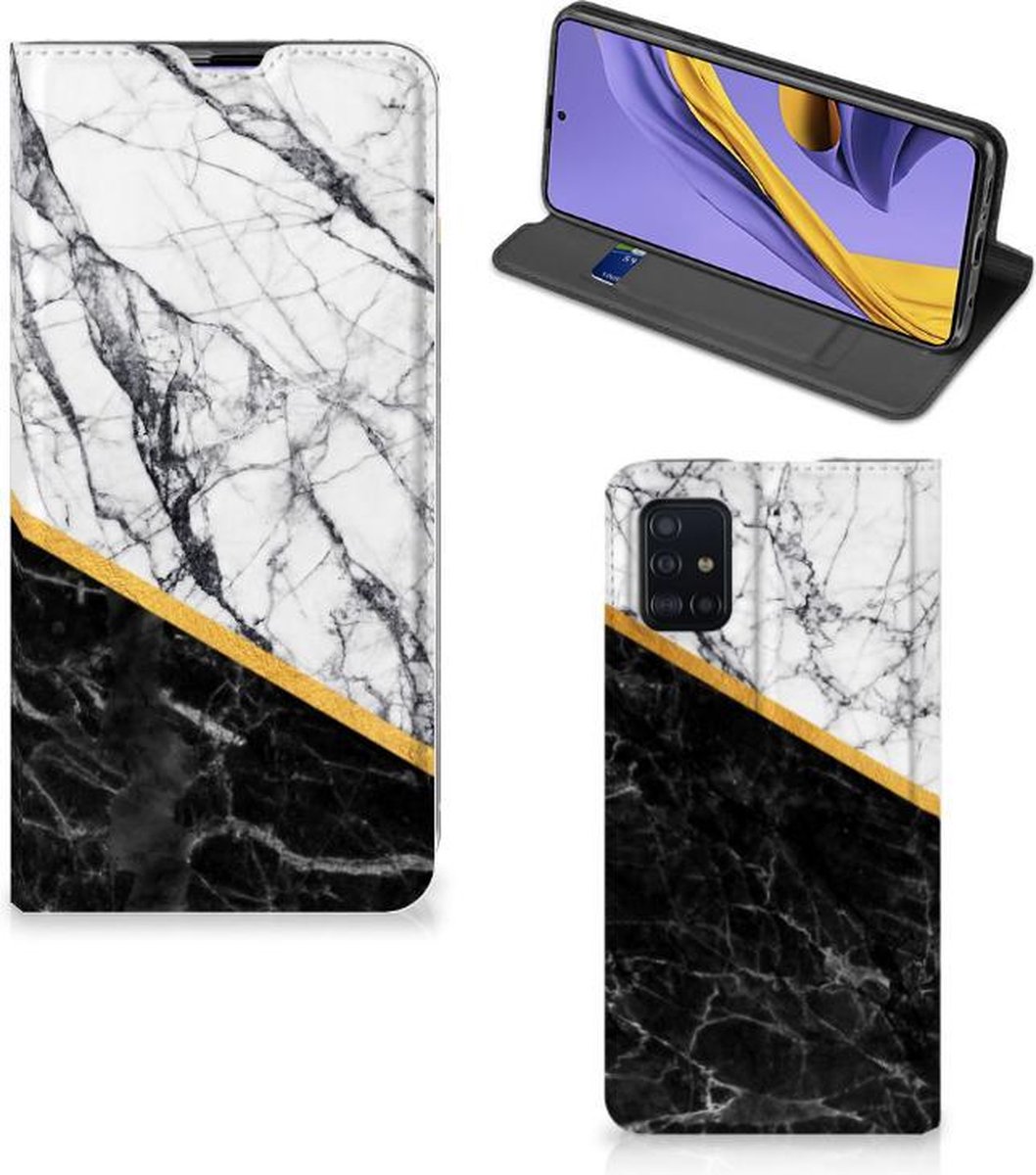 Samsung Galaxy A51 Standcase Marmer Wit Zwart - Origineel Cadeau Man