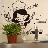 3D Sticker Decoratie Happy Kitchen Girl Like Cooking Muursticker Leuke kunst aan de muur Home Decal Decor keuken tegel Muurstickers muurschildering Wallpaper
