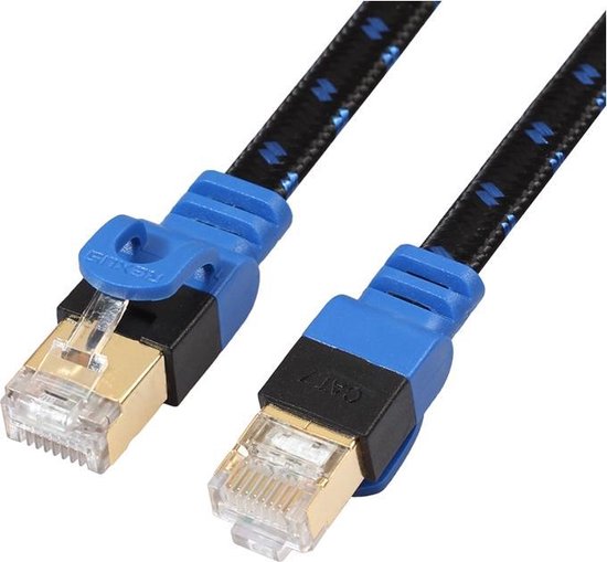 Supersnelle Cat7 RJ45 Netwerkkabel - LAN Ethernet Kabel - Wifi Netwerk Verlengkabel - Verlengsnoer - 5 Meter Lang - 10.000 Mbit/s - Blauw/Zwart - AA Commerce