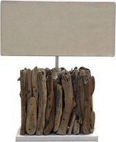 Houten lamp met beige lampenkap Chiko Mangrove Tafellamp met houten lampenvoet