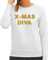Foute Kersttrui / sweater - Christmas Diva - goud / glitter - grijs - dames - kerstkleding / kerst outfit XS (34)