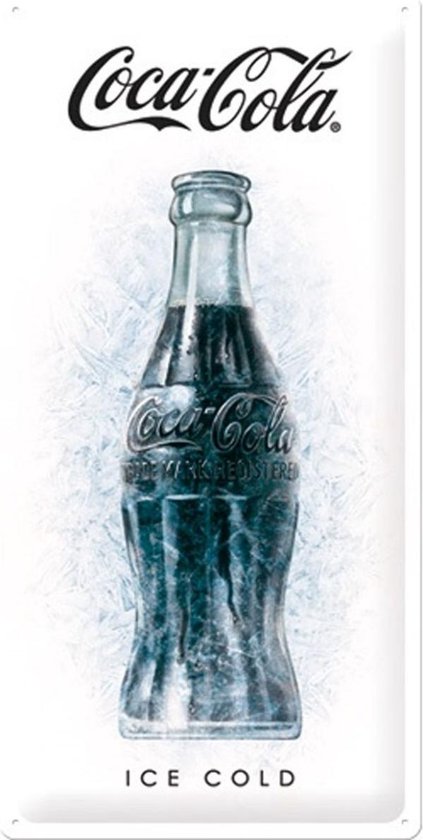 Plaque en métal Coca-Cola Ice White - 25 x 50 cm