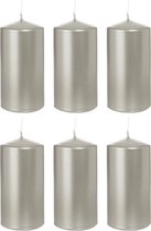 6x Zilveren cilinderkaarsen/stompkaarsen 6 x 12 cm 40 branduren - Geurloze zilverkleurige kaarsen - Woondecoraties