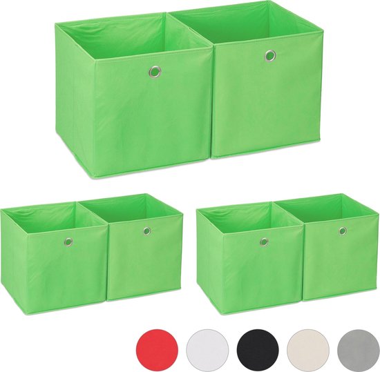 relaxdays 6 x boîte de rangement - tissu - pliable - jouets - panier de rangement - rangement - vert