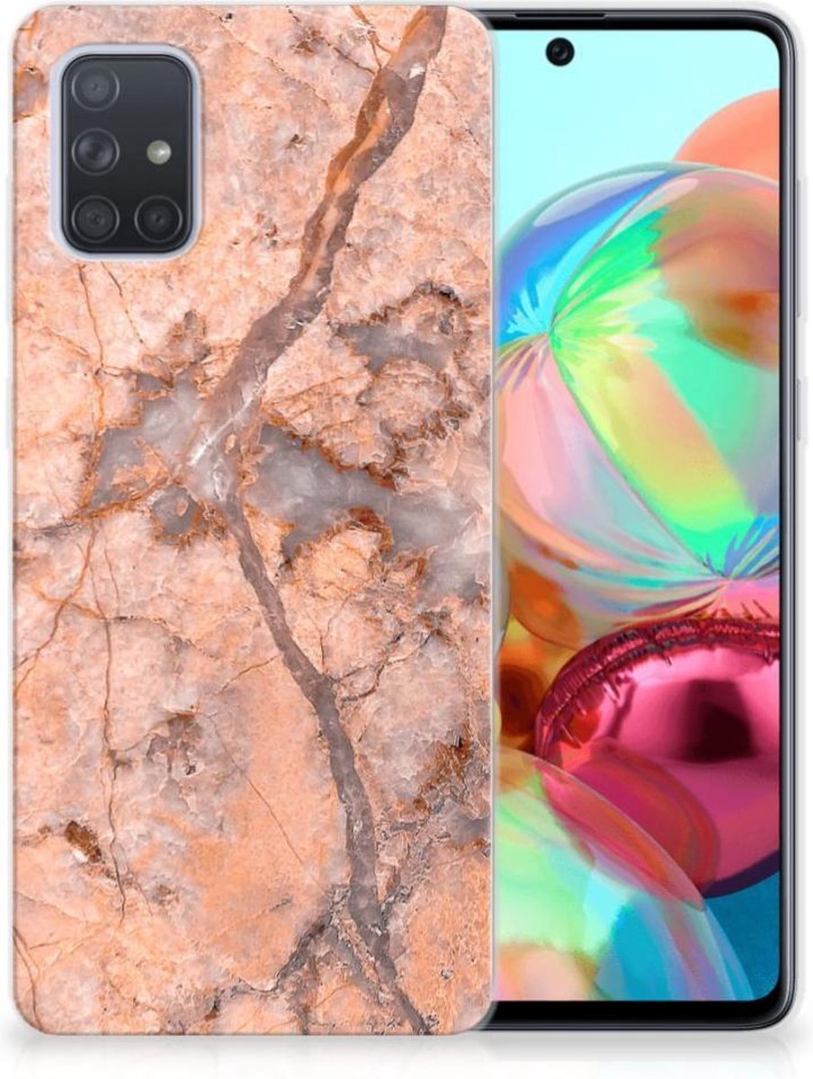 Samsung Galaxy A71 TPU Siliconen Hoesje Marmer Oranje