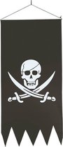 Zwarte piraten vlag met doodskop 86 cm - Piraten vlaggen - Piraat thema versiering horror/Halloween/Carnaval
