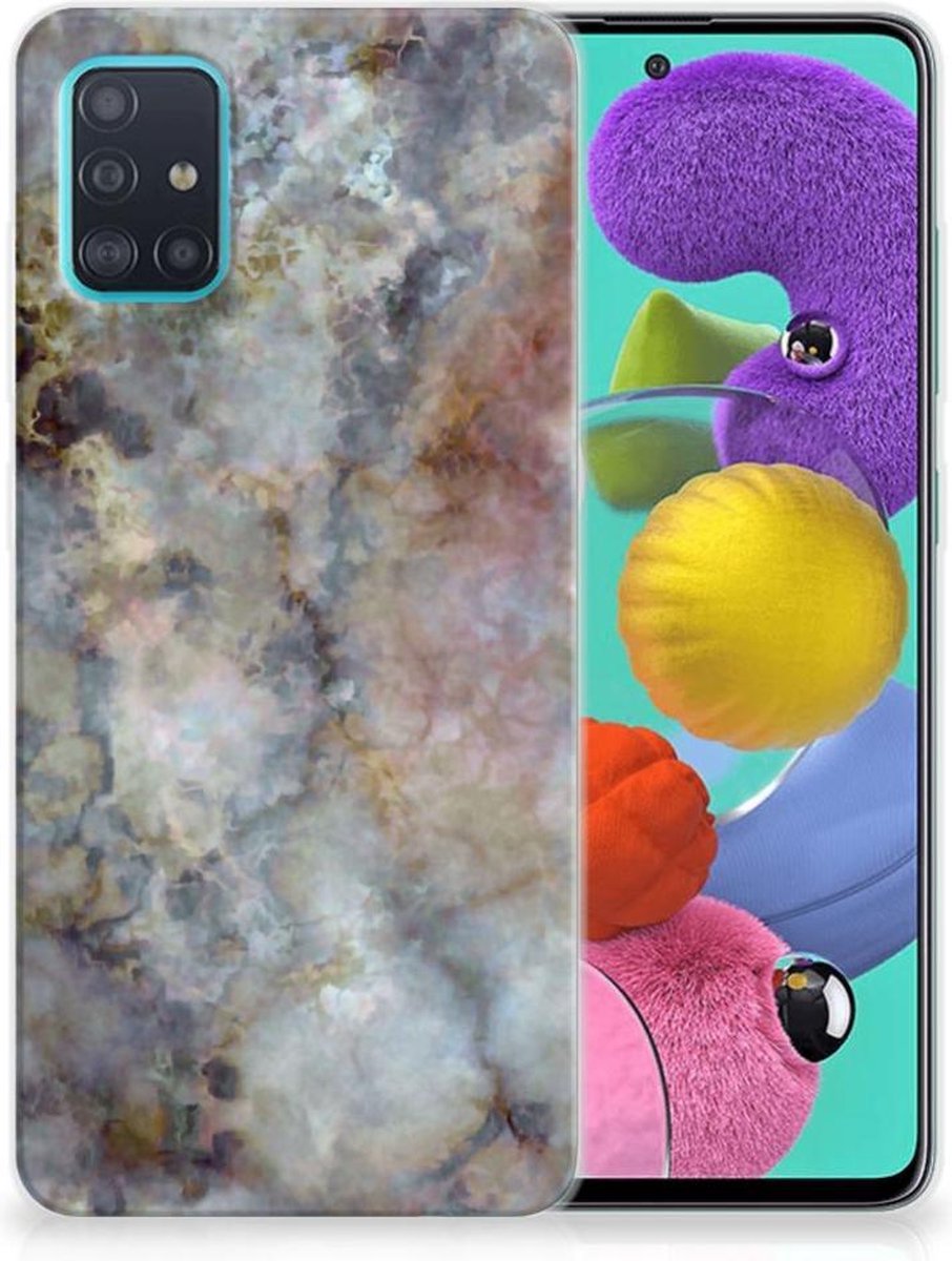 Samsung Galaxy A51 TPU Siliconen Hoesje Marmer Grijs
