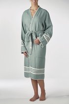 Hamam Badjas Krem Sultan Kimono Almond Green - Almond Green / Natural - Maat XXL - Dames/heren/unisex - Hotelkwaliteit - Sauna Badjas - Luxe Badjas - Zomer Badjas - Ochtendjas - Du