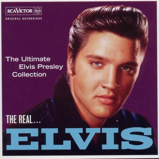 Portret van Elvis Presley met de titel 'The Real... Elvis' en 'The Ultimate Elvis Presley Collection'.