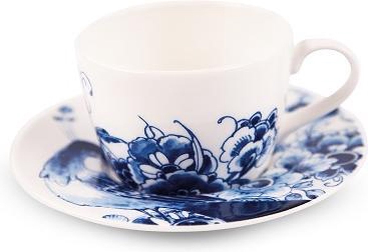 ROYAL DELFT - Peacock Symphony - Thee-/cappuccinokop&schotel 220 ml - Delfts blauw - cappuccino kop - theekop - koffiekopje