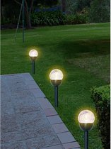 18x Buiten/tuin LED RVS bollen stekers Navi solar verlichting 24 cm colour changing - Tuinverlichting - Tuinlampen - Solarlampen op zonne-energie