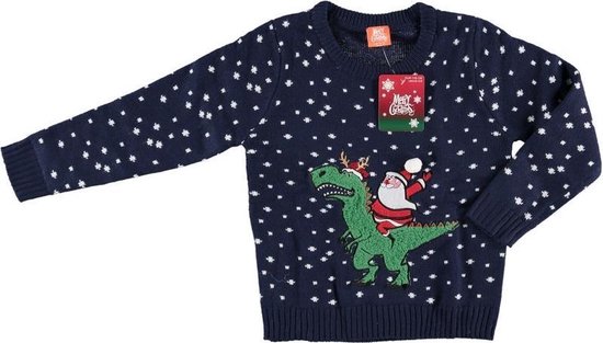 Blauwe kersttrui kerstman op dinosaurus voor kinderen - Foute kersttruien...  | bol.com
