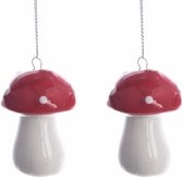 2x Kerstboom decoratie paddenstoel 4 cm - Paddenstoel hanger - Kerstdecoratie