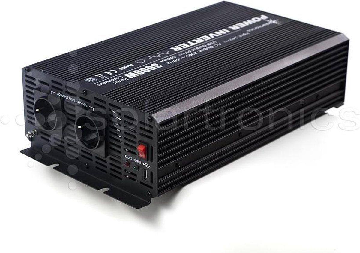 24V naar 230V Gemodificeerde Sinus Spanningsomvormer - 3000W - Zwart