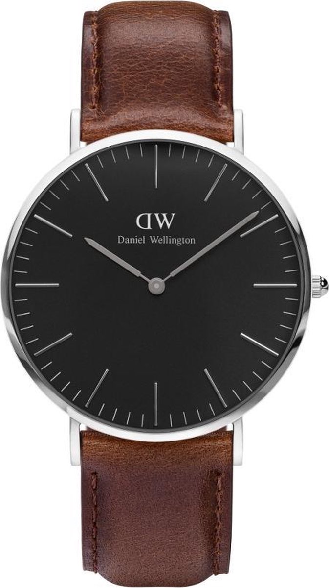 Daniel Wellington DW00100131 Classic Black Bristol - Horloge - Leer - Bruin - Ø 40 mm