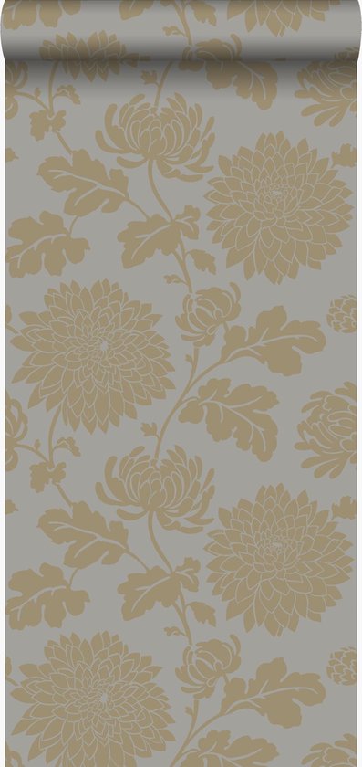 Origin Wallcoverings behang bloemen taupe en glanzend brons - 326149 - 53 cm x 10,05 m