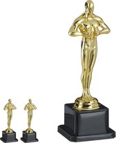 Relaxdays 3x bokaal met krans - Hollywood trofee - filmprijs decoratie - 18 cm - goud