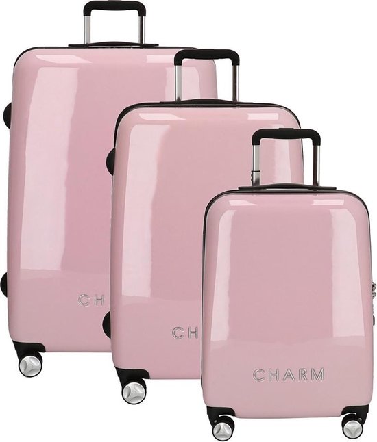 Charm Dayton delige ABS kofferset - slot - roze |