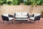 Clp Skara Loungeset - 1,25mm vlak Polyrattan - zwart - crème wit 40 cm (donkergrijs)