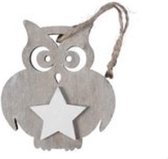 Kersthangers - pb. 8 wooden owls/hanging grey/white 7 cm