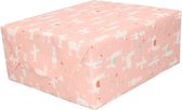 2x Inpakpapier/cadeaupapier roze alpaca/lama print 200 x 70 cm - Cadeauverpakking kadopapier