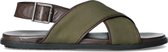 Manfield - Heren - Bruine leren sandalen met groene details - Maat 45
