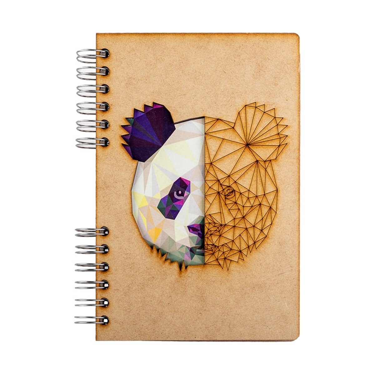 KOMONI - Duurzaam houten Notitieboek - Dagboek - Gerecycled papier - Navulbaar - A5 - Gelinieerd - Gelinieerd - Panda