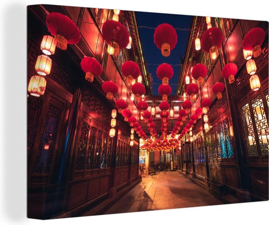 Canvas Schilderij Jinli straat tijdens Chinees nieuwjaar - 60x40 cm - Wanddecoratie