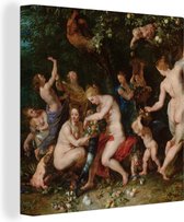 Peintures sur toile - Les nymphes remplissent la corne d'abondance - Peinture de Peter Paul Rubens - 50x50 cm - Art Décoration murale