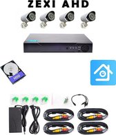 ZEXI AHD - Beveiligingscamera set met 4 Cameras- Home Security - Met Opslag - Bekabeld - Voor Buiten - 4 Camera's - Compleet Systeem – CCTV - Met 500GB