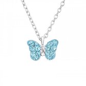 Ketting kinderen | Zilveren ketting met hanger, vlinder, blauw met wit
